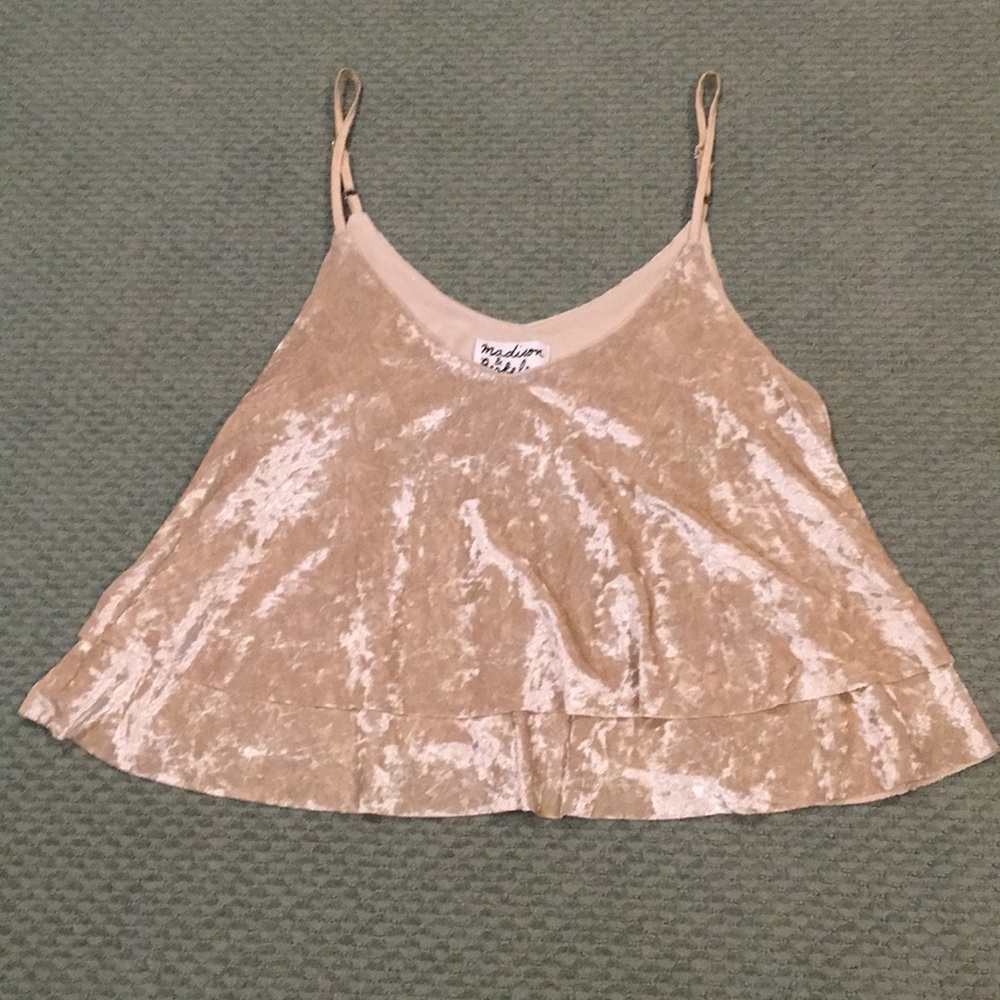 Shimmery champagne colored velvet top